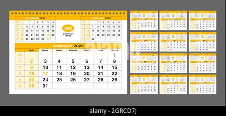 Calendario 2022, inizio settimana domenica pianificazione corporate design, modello modificabile. Tabella calendario grafico concetto grafico vettoriale con USA Holiday Illustrazione Vettoriale