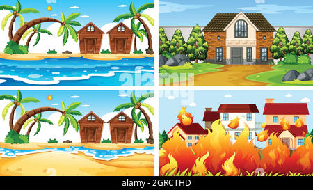 Set di scene in ambiente naturale Illustrazione Vettoriale