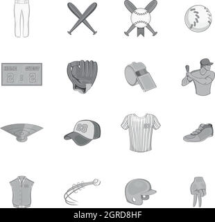 Baseball set di icone, nero stile monocromatico Illustrazione Vettoriale