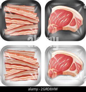 Un set di pancetta e carne Illustrazione Vettoriale