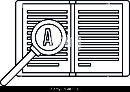 Lente di ingrandimento sopra'icona del libro aperto Illustrazione Vettoriale