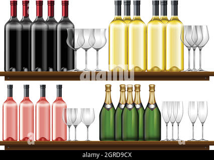 Set di vini diversi Illustrazione Vettoriale