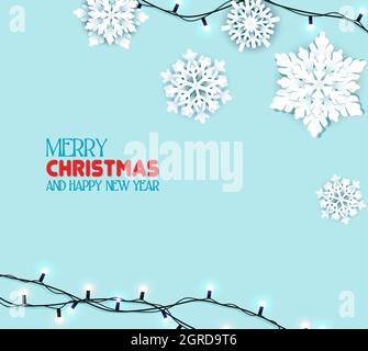 Vettore Natale fiocchi di neve e luci banner elementi decorativi. Illustrazione Vettoriale