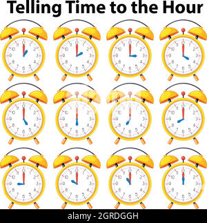 Indicazione dell'ora sull'orologio giallo Illustrazione Vettoriale