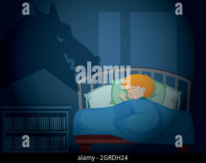 Un ragazzo che ha una notte Illustrazione Vettoriale