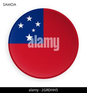 Icona della bandiera SAMOA in stile neomorfismo moderno. Pulsante per applicazioni mobili o Web. Vettore su sfondo bianco Illustrazione Vettoriale