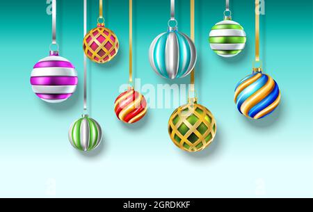 3d realistico vettore palle di Natale sfondo sospeso. Illustrazione Vettoriale