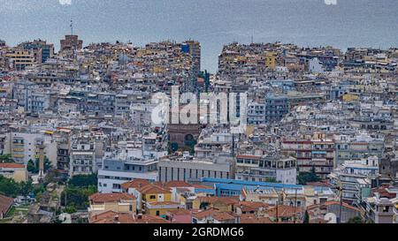 Vista panoramica della città di Salonicco dal Castello di Eptapirgio Foto Stock