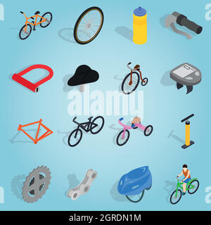 Set di bicicletta icone isometrica 3d style Illustrazione Vettoriale