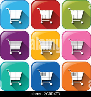 Icone rotonde con carrelli alimentari Illustrazione Vettoriale