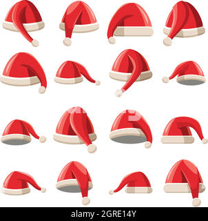 Rosso di Santa Claus hat set di icone, stile cartoon Illustrazione Vettoriale