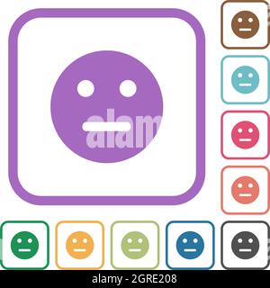 Emoticon neutre icone semplici in riquadri quadrati arrotondati a colori su sfondo bianco Illustrazione Vettoriale