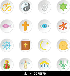 La religione simboli set di icone, stile cartoon Illustrazione Vettoriale
