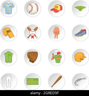 Baseball set di icone, stile cartoon Illustrazione Vettoriale