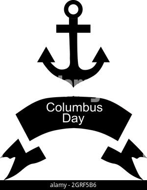 Ancora e nastro dell'icona del giorno di Colombo Illustrazione Vettoriale