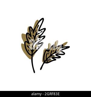 L'autunno lascia la linea con la forma verde dietro. Illustrazione isolata del vettore Doodle su un'icona o scheda bianca di sfondo. Caduta fogliame Illustrazione Vettoriale