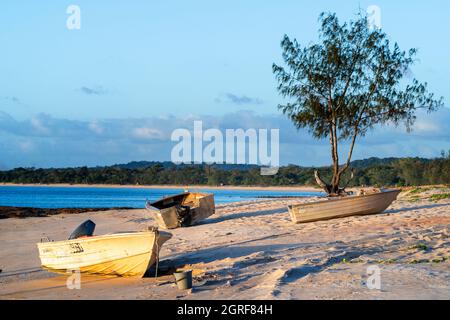 Barche da pesca a Alau Beach, Alau Beach Campground, Umagico, Cape York Peninsula, North Queensland Foto Stock