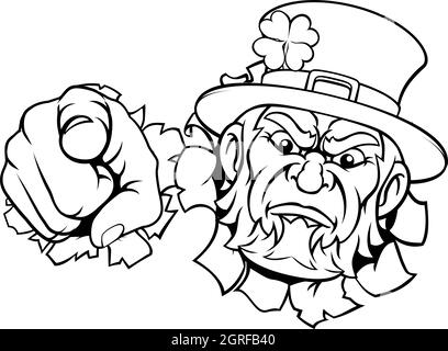 Leprechaun Mascot Cartoon personaggio puntamento Illustrazione Vettoriale