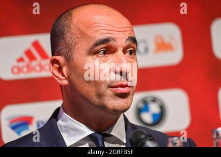 Il capo allenatore belga Roberto Martinez ha illustrato durante una conferenza stampa della nazionale belga di calcio Red Devils per annunciare la selezione per il Foto Stock