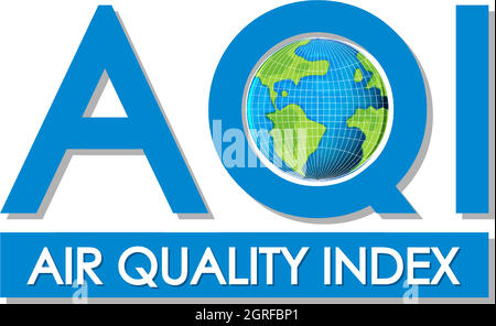 Design dei caratteri per l'indice di qualità dell'aria su sfondo bianco Illustrazione Vettoriale