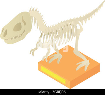 Scheletro di dinosauro nel museo, icona di stile cartoon Illustrazione Vettoriale
