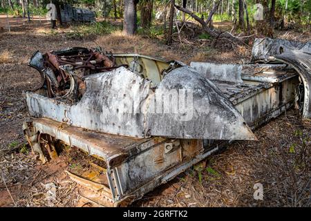 Relitto di Beaufort Bomber che crash sbarcò vicino Higgins Field, nel 1945. Bamaga, Queensland, Australia Foto Stock