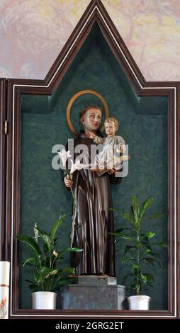 Sant'Antonio custodisce il bambino Gesù, l'altare maggiore nella chiesa di Sant'Antonio da Padova a Bjelovar, Croazia Foto Stock