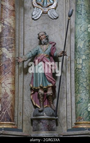 San Gioacchino, statua sull'altare dell'Immacolata Concezione nella Chiesa Francescana di San Pietro a Cernik, Croazia Foto Stock