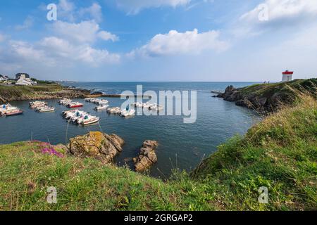 Francia, Finistere, Plouhinec, baia di Pors Poulhan, segna lo spartiacque tra Cap Sizun e Pays Bigouden Foto Stock