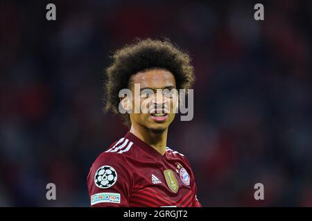 Leroy SANE, FCB 10 nella partita FC BAYERN MUENCHEN - FC DINAMO KIEW (Kiev) 5-0 di calcio UEFA Champions League fase di gruppo nella stagione 2021/2022 a Monaco, 29 settembre 20201. © Peter Schatz / Alamy Live News Foto Stock