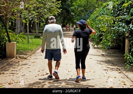 RIO DE JANEIRO, BRASILE - 1 DICEMBRE 2019: Coppia anziana camminando sul sentiero nel parco pubblico Foto Stock