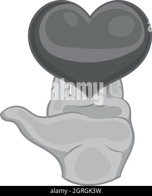 Mano azienda icona cuore nero in stile monocromatico Illustrazione Vettoriale