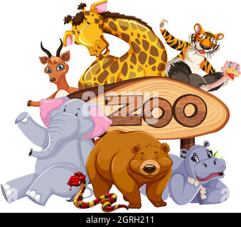 Zoo animals at the entrance sign Stock Vector