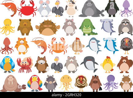 Set di simpatico personaggio animale Illustrazione Vettoriale