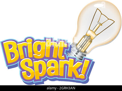 Carattere design per parola scintilla brillante con lampadina Illustrazione Vettoriale