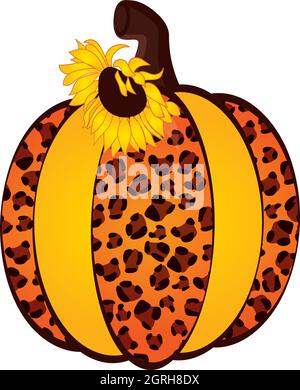 Leopardo di zucca di girasole. Zucca con leopardo carino vettoriale con girasole Illustrazione Vettoriale