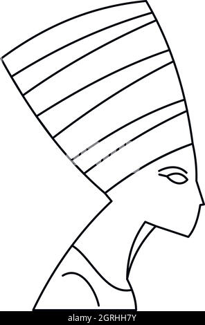 Nefertiti icona, stile contorno Illustrazione Vettoriale