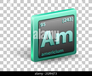 Elemento chimico dell'americio. Simbolo chimico con numero atomico e massa atomica. Illustrazione Vettoriale