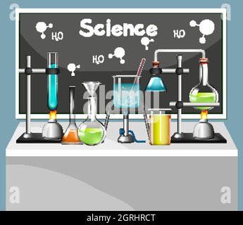 Set di attrezzature scientifiche in laboratorio Illustrazione Vettoriale