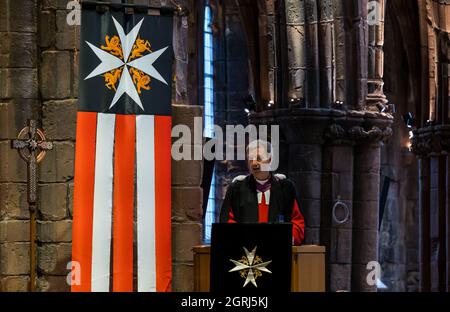 Haddington, East Lothian, Scozia, UK, 01 ottobre 2021, St John Festival: I postulanti ricevono medaglie in una cerimonia odierna. Il reverendo Neil Gardner (Ministro di Canongate Kirk) diventa il Decano. Nella foto: Rev Neil Gardner, Ministro di Canongate Kirk a Edimburgo Foto Stock