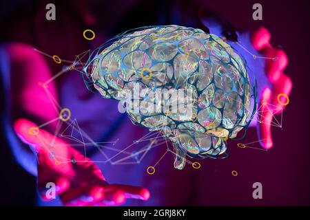 Rendering 3D di un intelligenza cervello ai intelligenza artificiale digitale Foto Stock