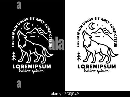 Colore bianco e nero della linea lupo art design Illustrazione Vettoriale