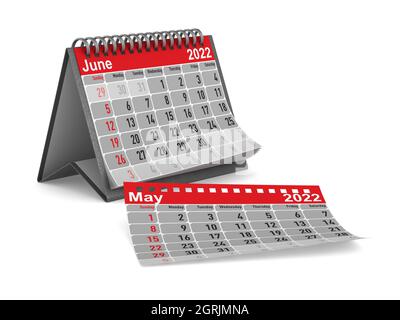 2022 anni. Calendario di giugno. Illustrazione 3D isolata Foto Stock