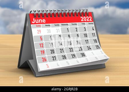 2022 anni. Calendario di giugno. Illustrazione 3D Foto Stock