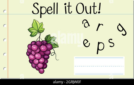 Incantesimo parola inglese uva Illustrazione Vettoriale