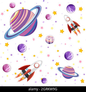 Spazio galassico colorato e pianeti set Illustrazione Vettoriale