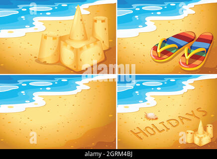 Set di scene di spiaggia Illustrazione Vettoriale
