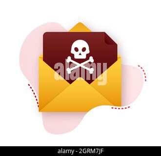 Virus e-mail rosso. Virus, pirateria, hacking e sicurezza, protezione. Illustrazione dello stock vettoriale. Illustrazione Vettoriale