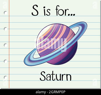 La lettera S del flashcard è per saturno Illustrazione Vettoriale
