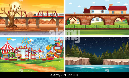 Set di scene in ambiente naturale Illustrazione Vettoriale